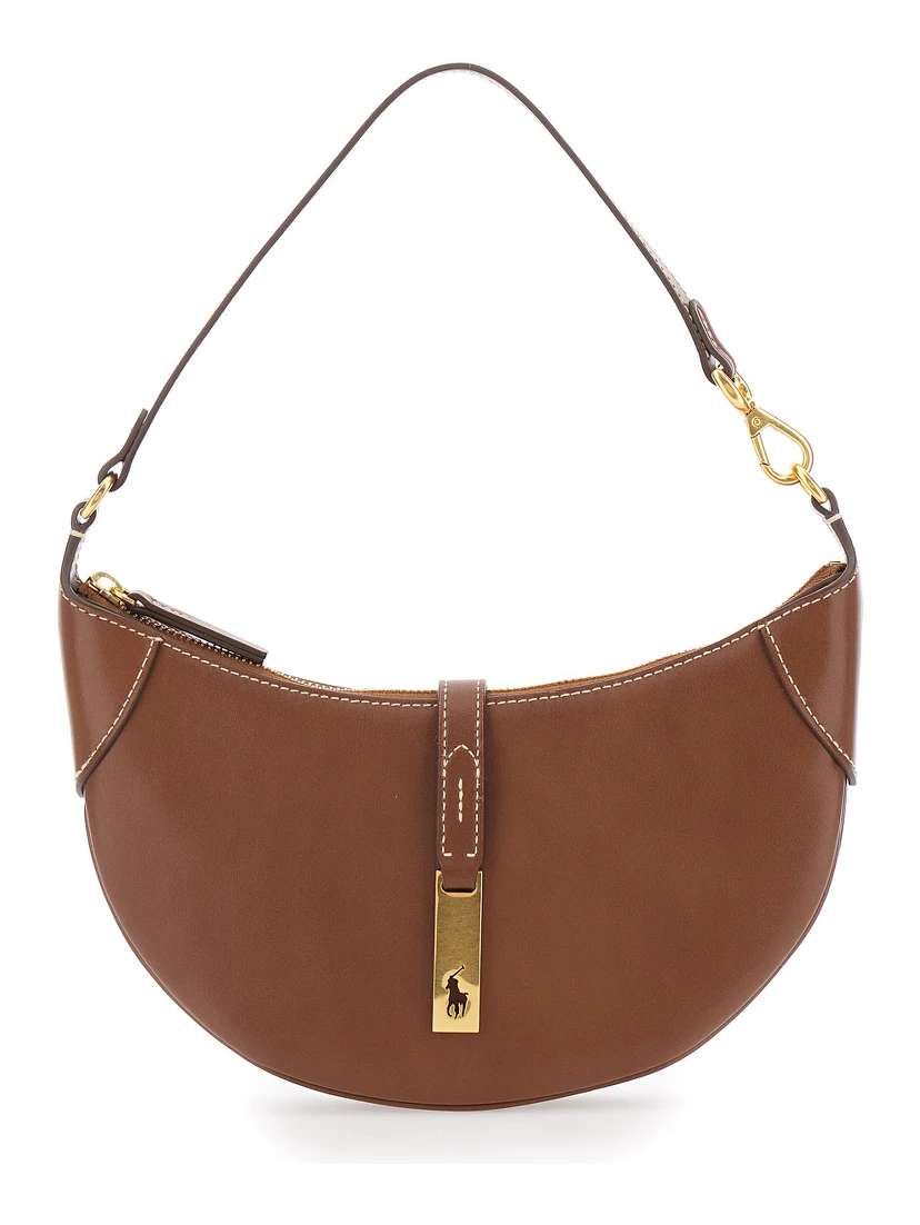 Brown Shoulder Bag with Logo Detail in Smooth Leather Woman
