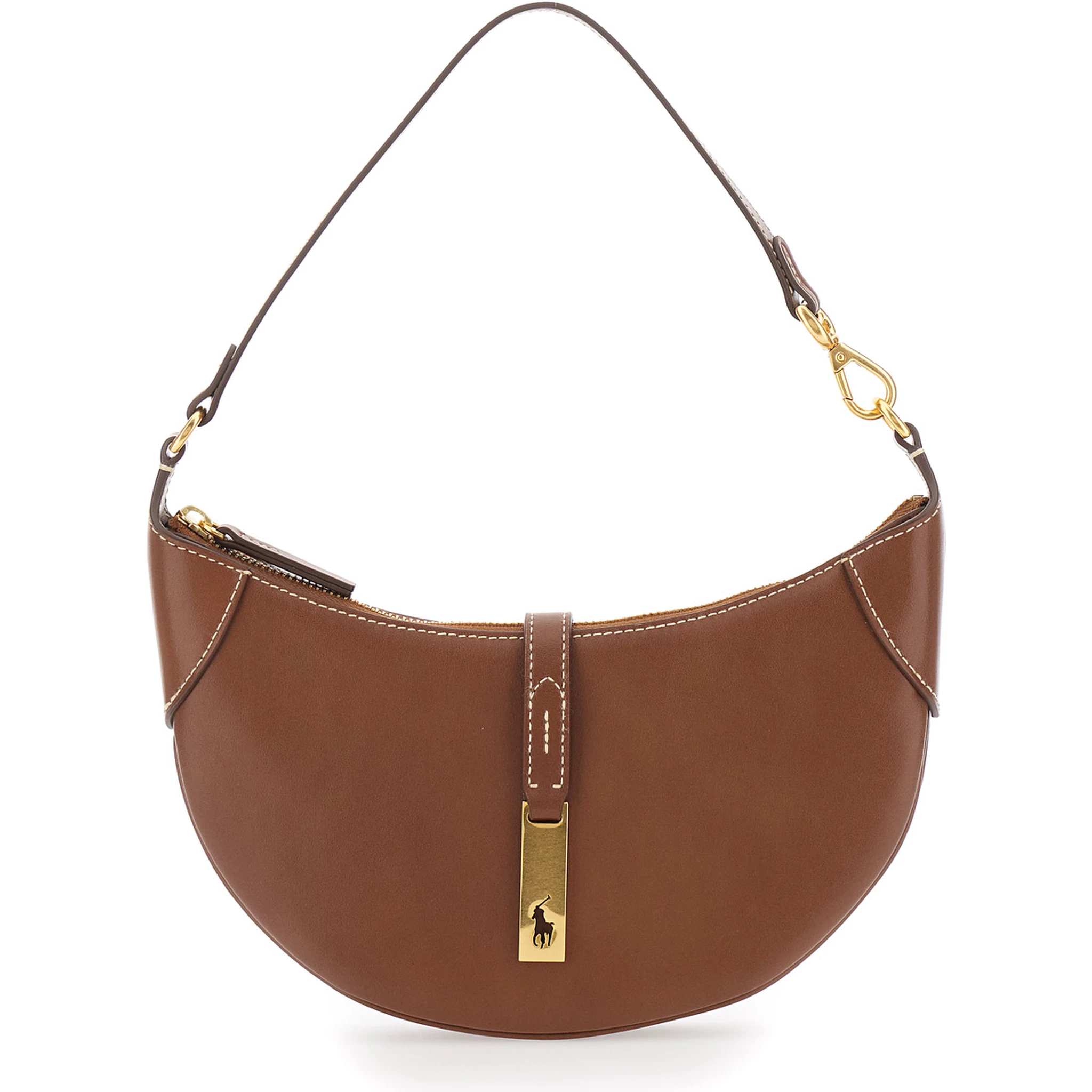 Brown Shoulder Bag with Logo Detail in Smooth Leather Woman