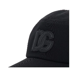 Black Baseball Cap with Logo Patch on the Front in Cotton Man
