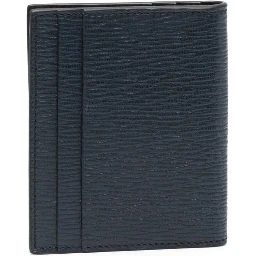 Blue Card Holder with Metallic Gancini Logo on the Front in Leather Man