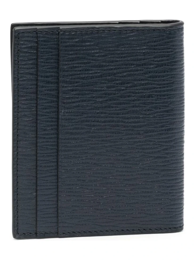Blue Card Holder with Metallic Gancini Logo on the Front in Leather Man