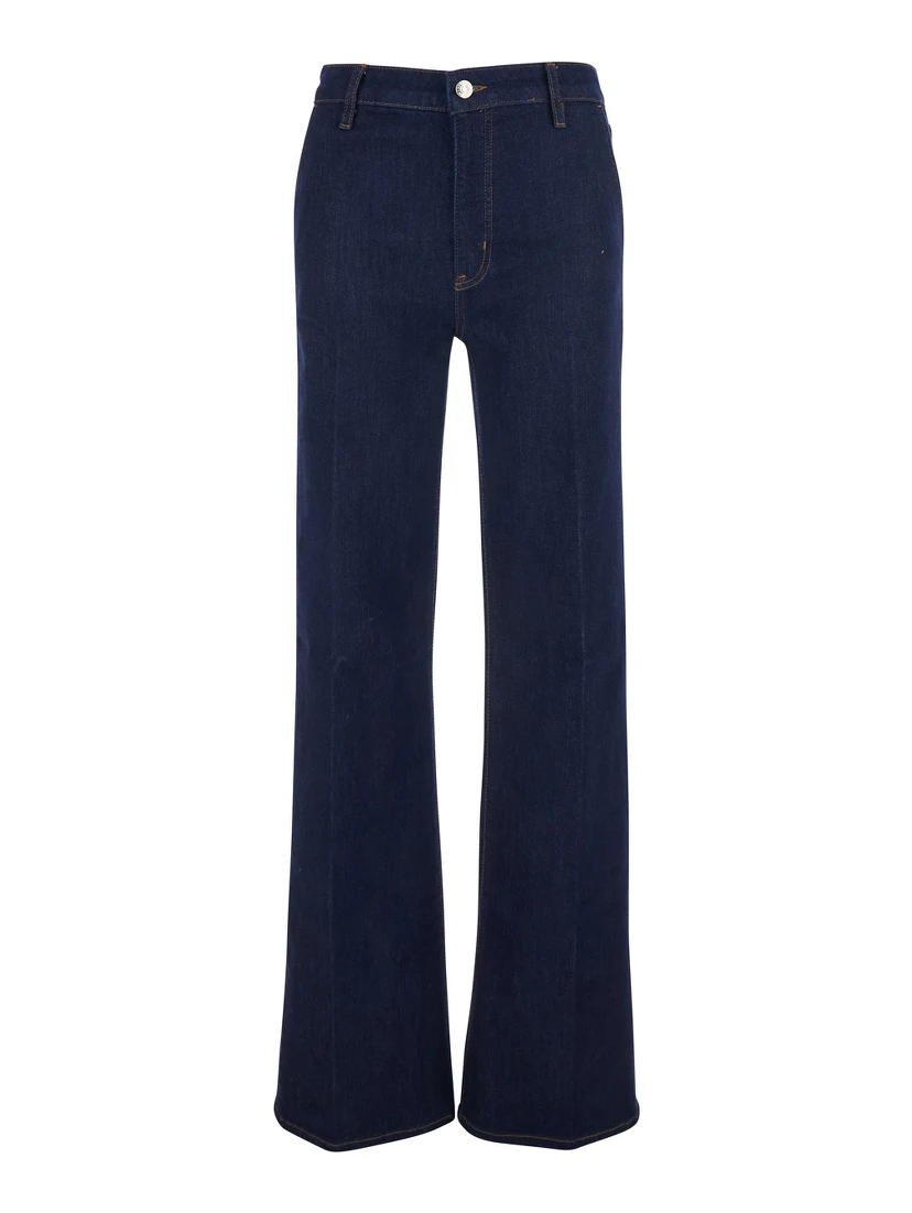 The Straight Blue Jeans with High-Waist and Five-Pocket Design in Denim Woman