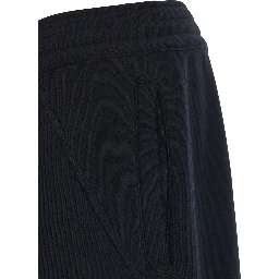 Black Trousers with Elastic Waist and Embroidered Logo on the Back in Cotton Man