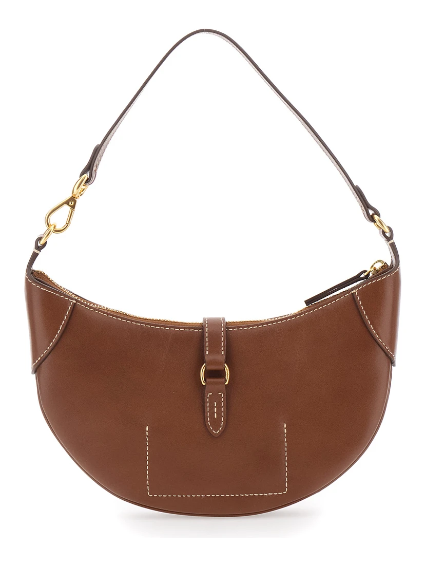 Brown Shoulder Bag with Logo Detail in Smooth Leather Woman