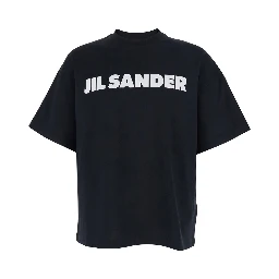 Black Crewneck T-Shirt with Maxi Logo Lettering on the Front in Cotton Man