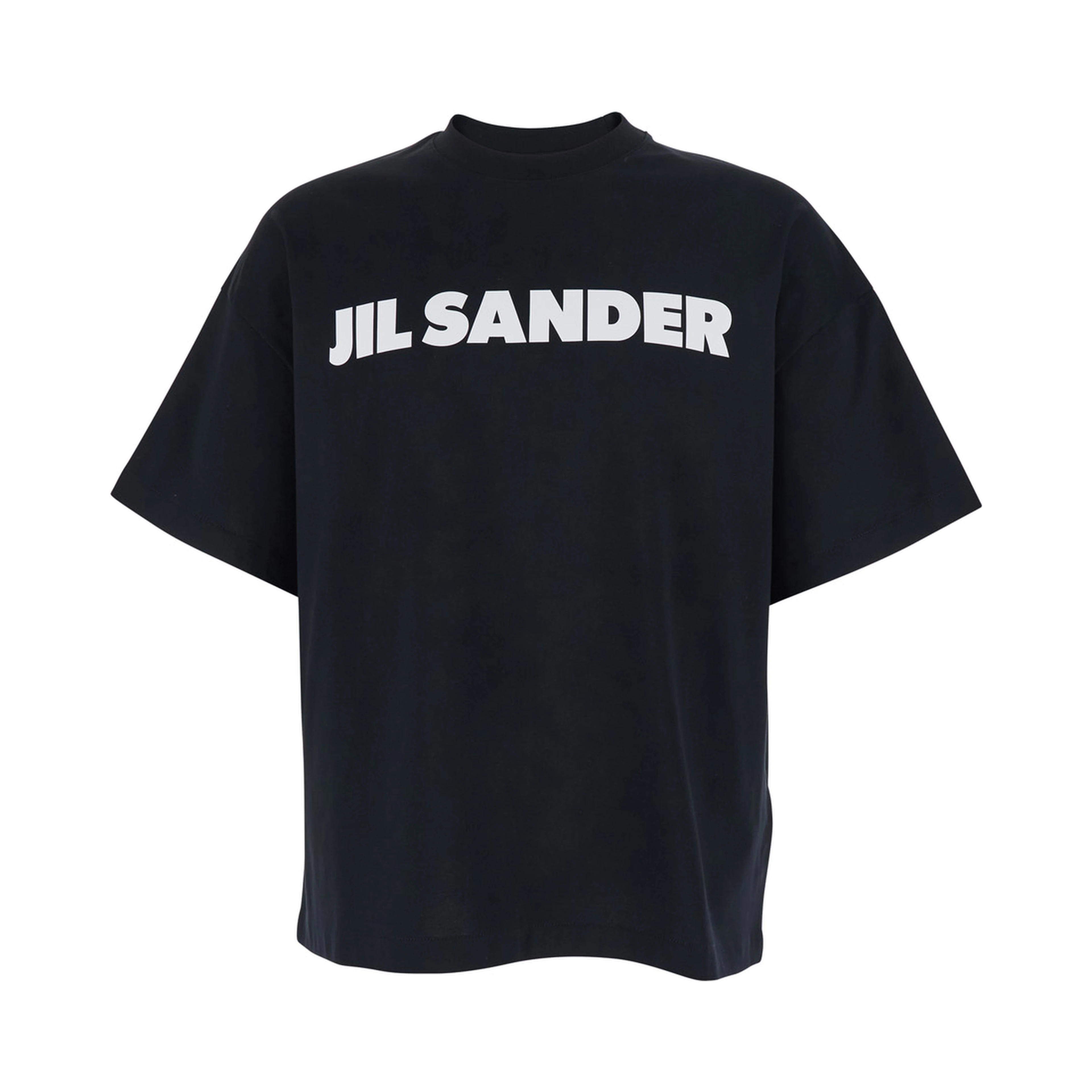 Black Crewneck T-Shirt with Maxi Logo Lettering on the Front in Cotton Man