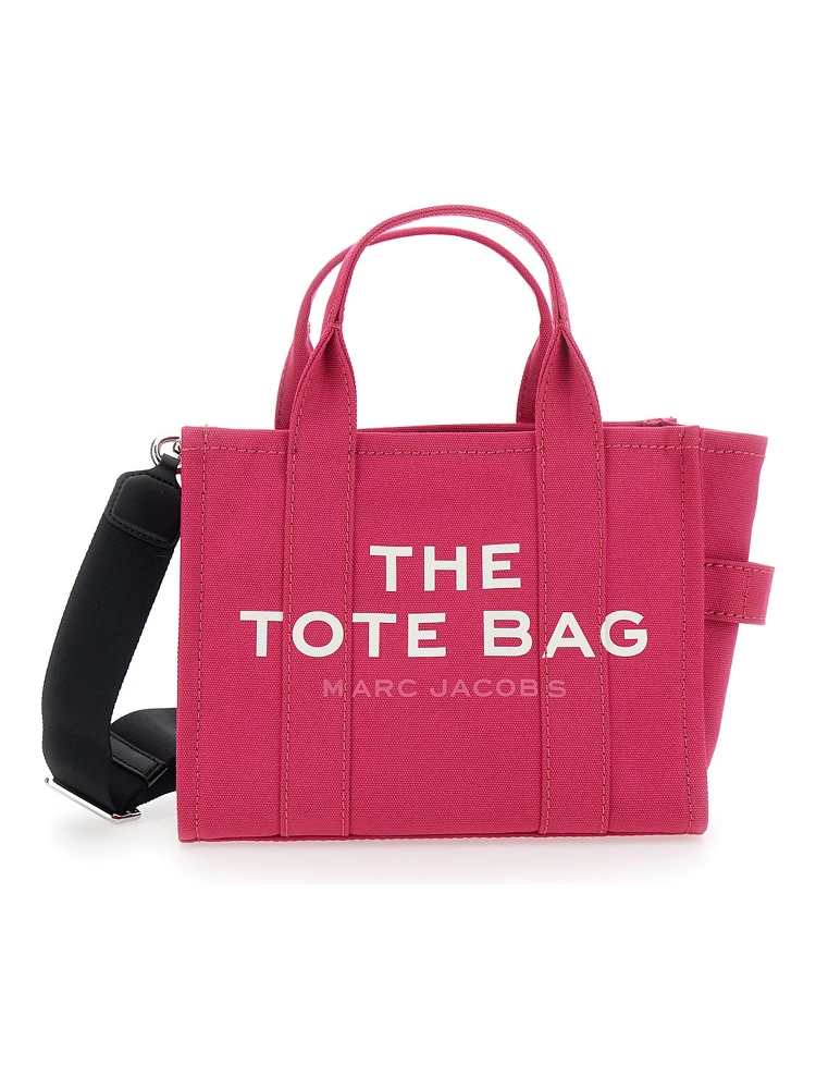 The Small Tote Pink Handbag with Logo Lettering on the Front in Cotton Woman