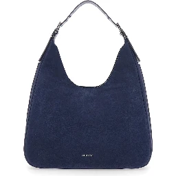 Nolita Large Blue Shoulder Bag with Logo Lettering on the Front in Suede Woman
