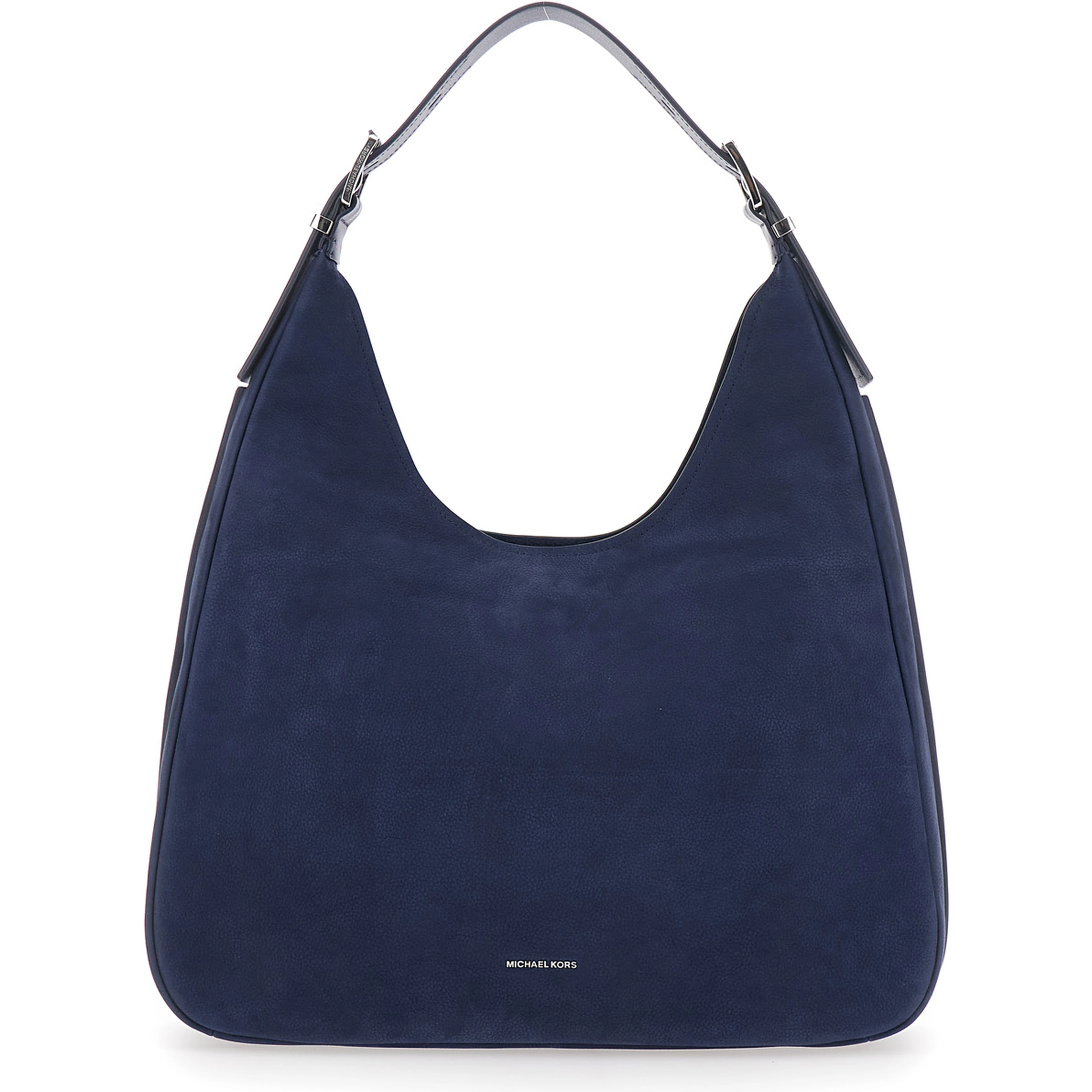 Nolita Large Blue Shoulder Bag with Logo Lettering on the Front in Suede Woman