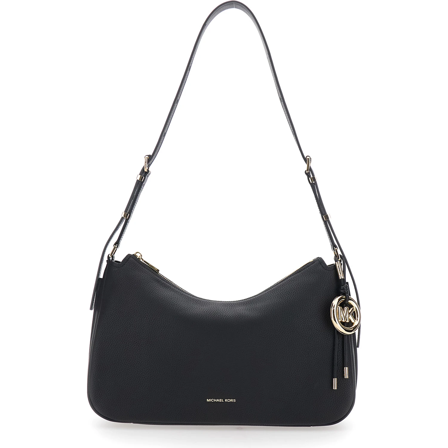 Nolita Medium Black Shoulder Bag with Logo Charm and Adjustable Shoulder Strap in Leather Woman