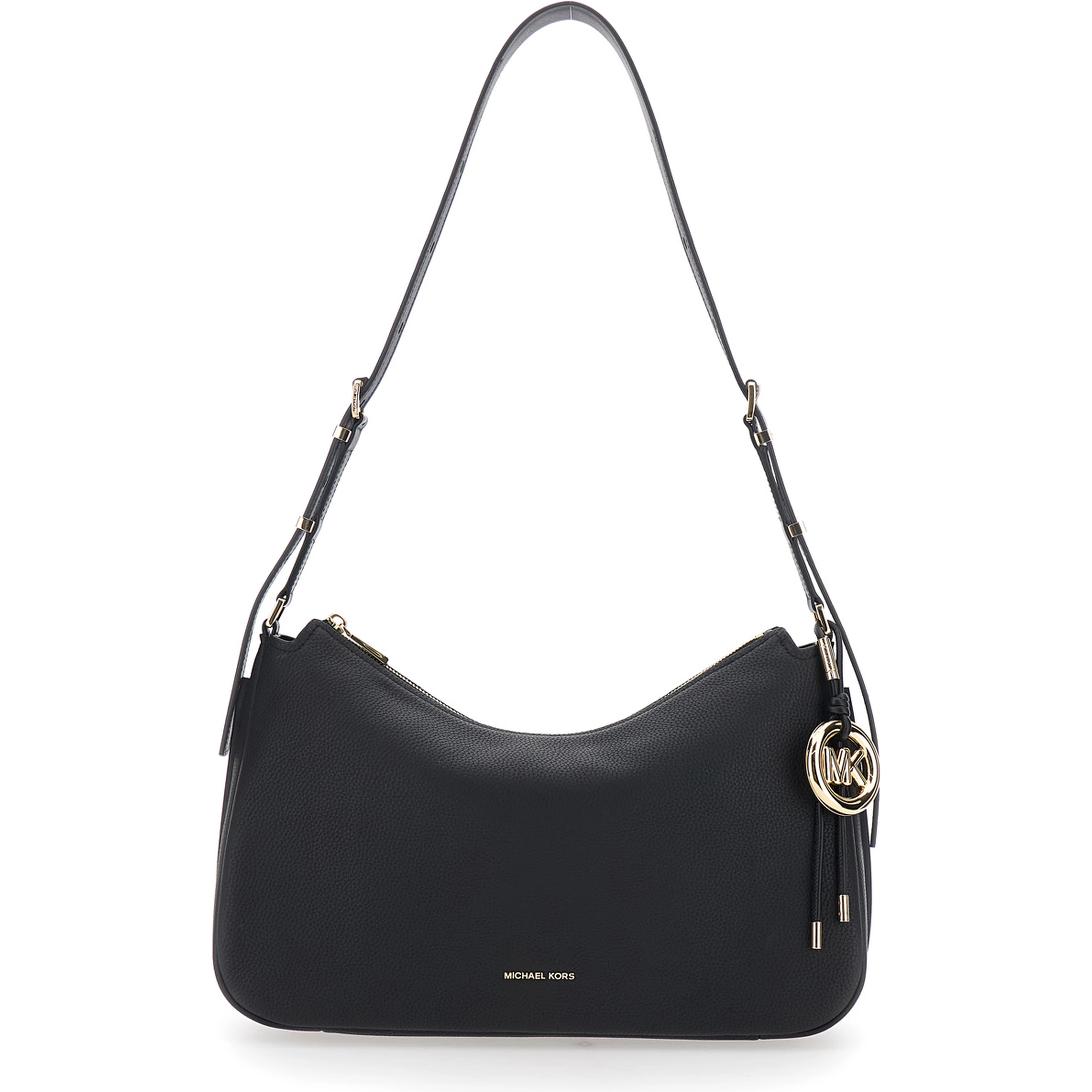 Nolita Medium Black Shoulder Bag with Logo Charm and Adjustable Shoulder Strap in Leather Woman