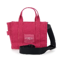 The Small Tote Pink Handbag with Logo Lettering on the Front in Cotton Woman