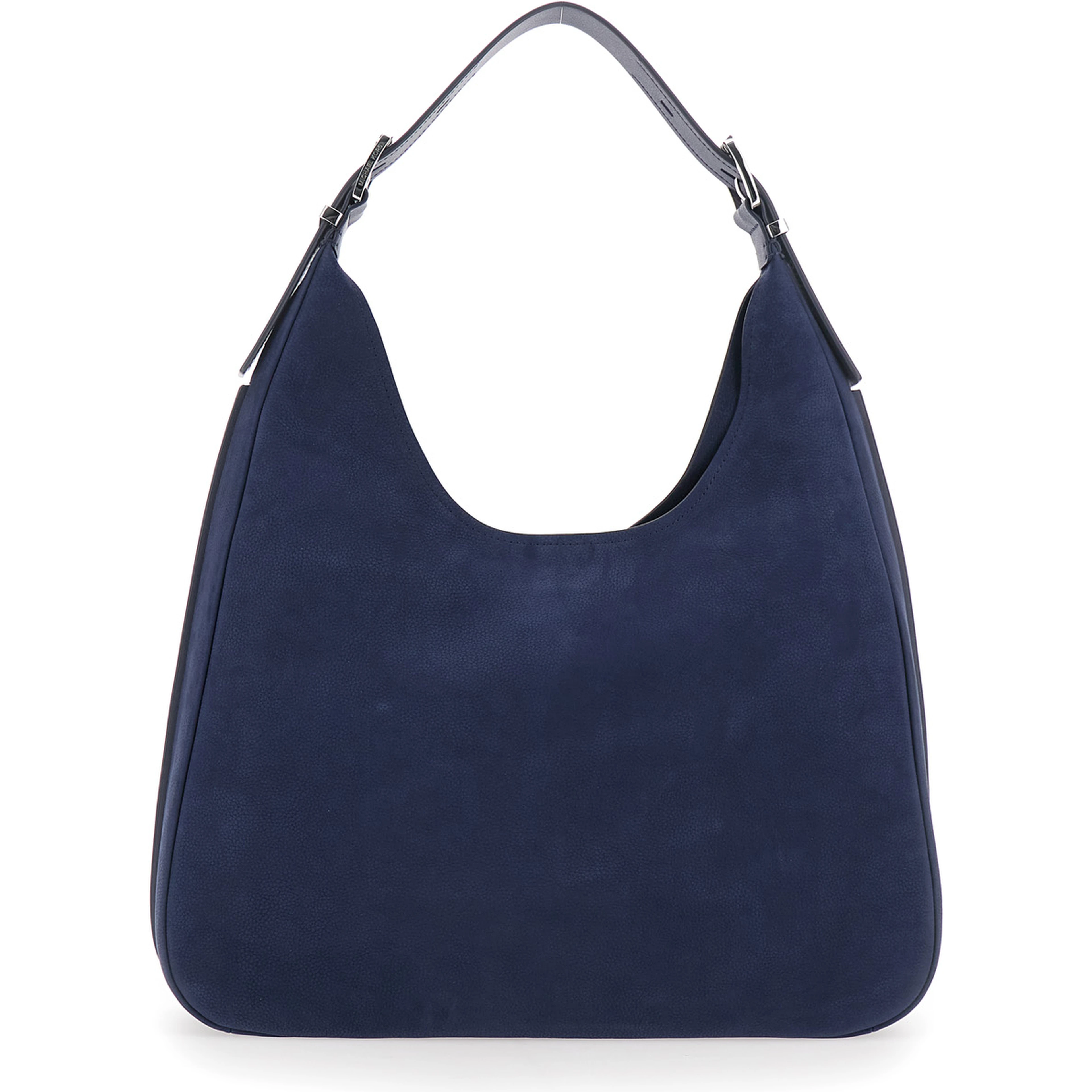 Nolita Large Blue Shoulder Bag with Logo Lettering on the Front in Suede Woman