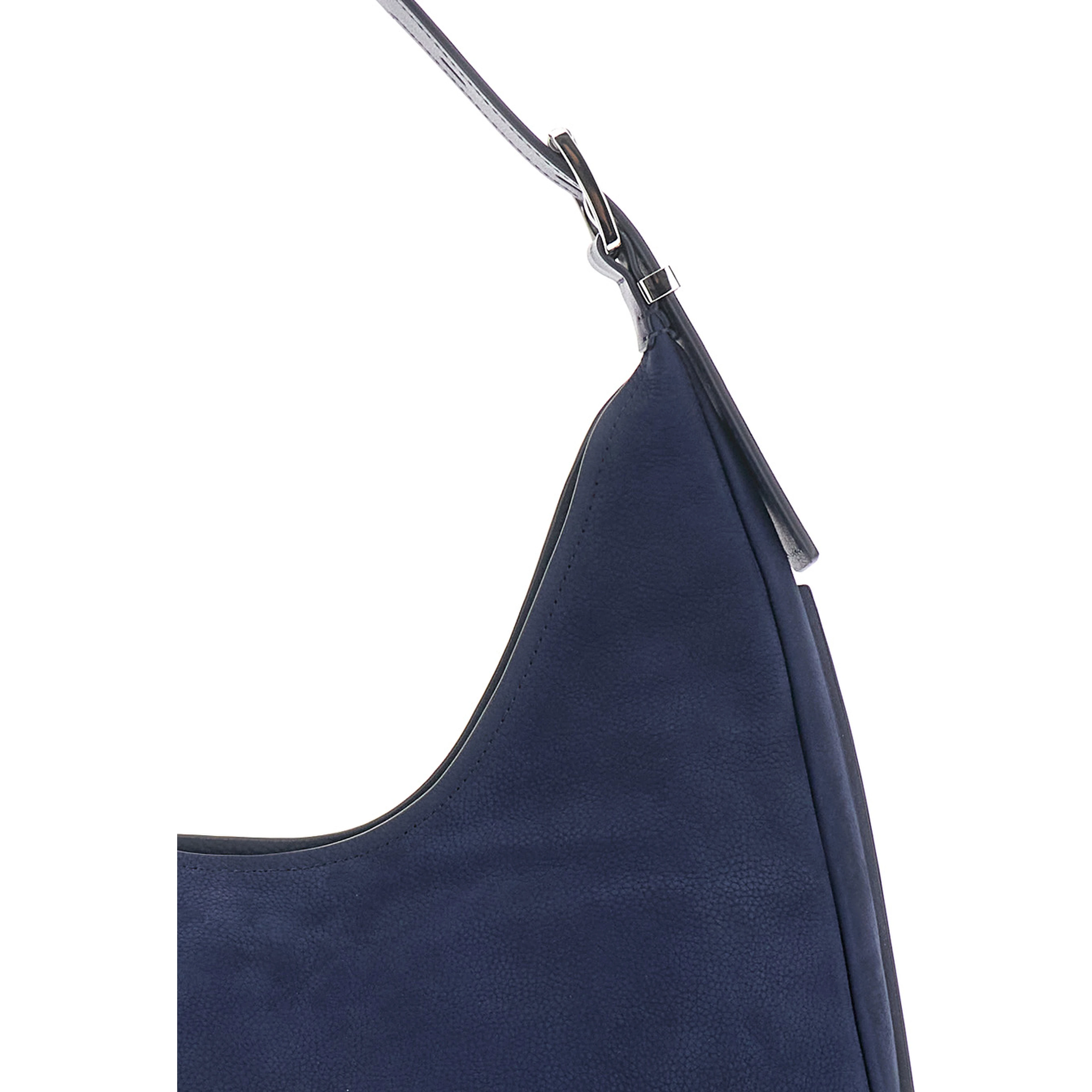 Nolita Large Blue Shoulder Bag with Logo Lettering on the Front in Suede Woman