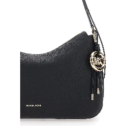 Nolita Medium Black Shoulder Bag with Logo Charm and Adjustable Shoulder Strap in Leather Woman