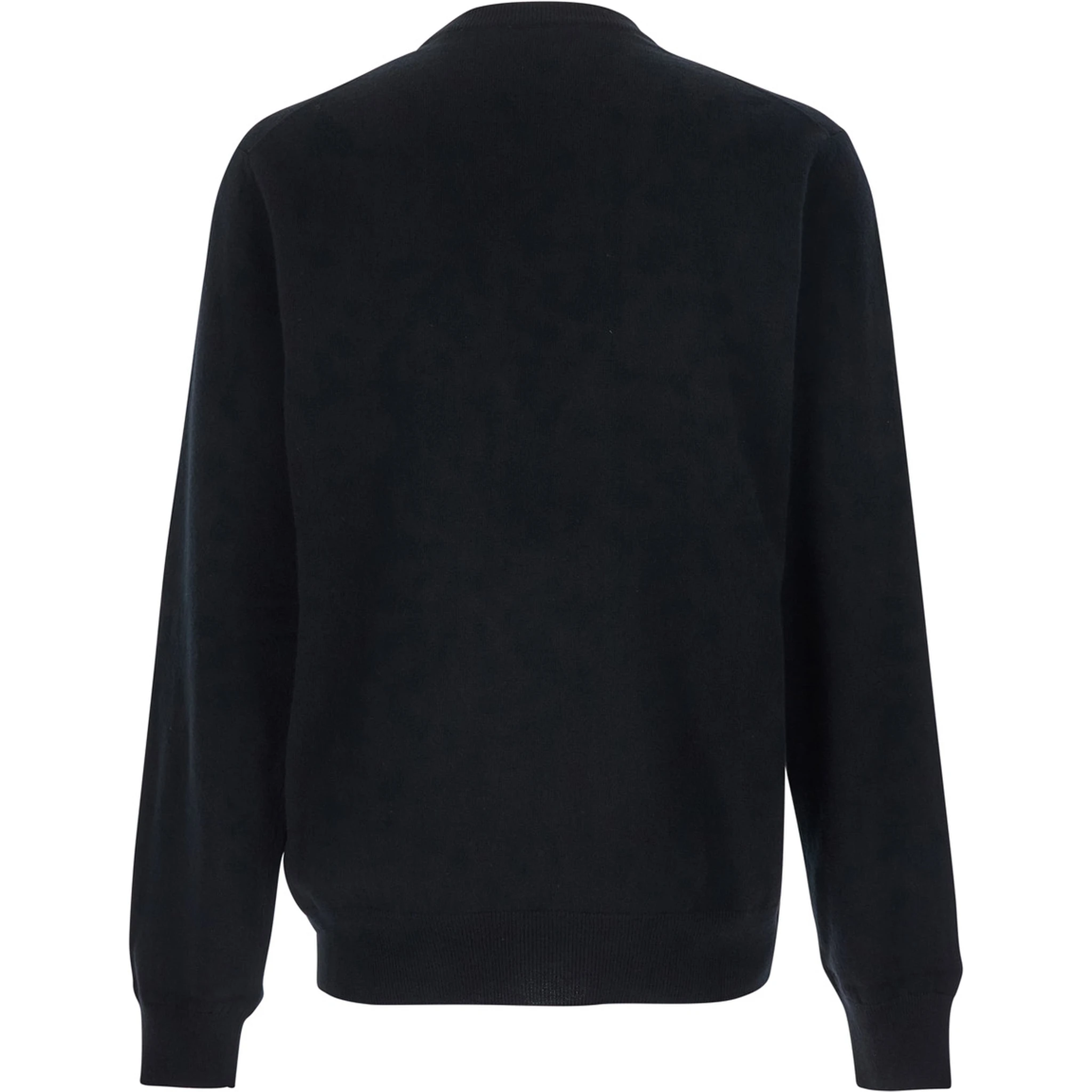 Black Crewneck Sweater with Logo Lettering on the Front in Wool Man