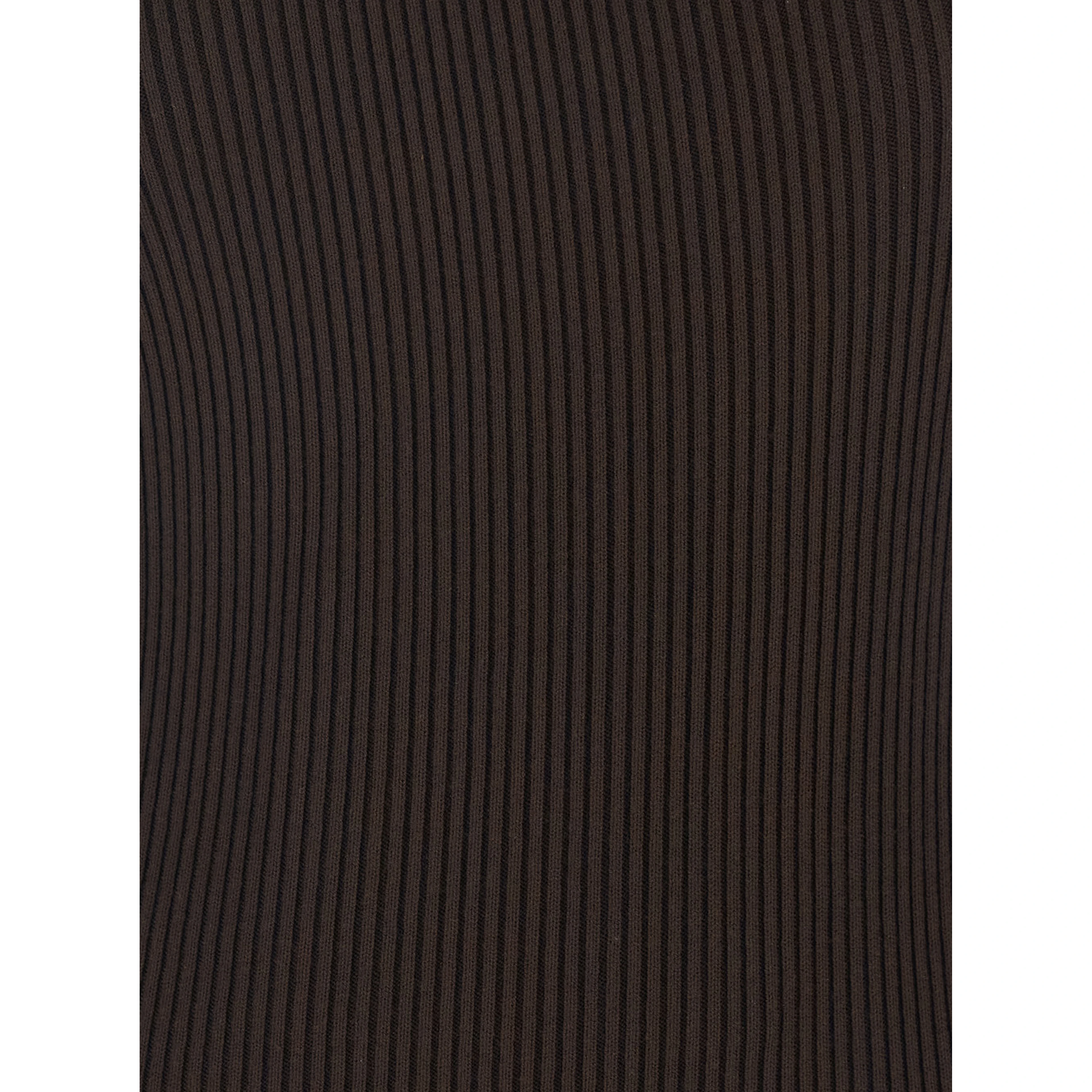 Athena Brown Ribbed Knit Sleeveless Asymmetric Long Dress with Wide Neckline in Viscose Blend Woman