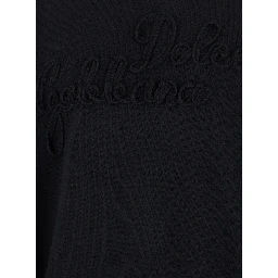 Black Crewneck Sweater with Logo Lettering on the Front in Wool Man
