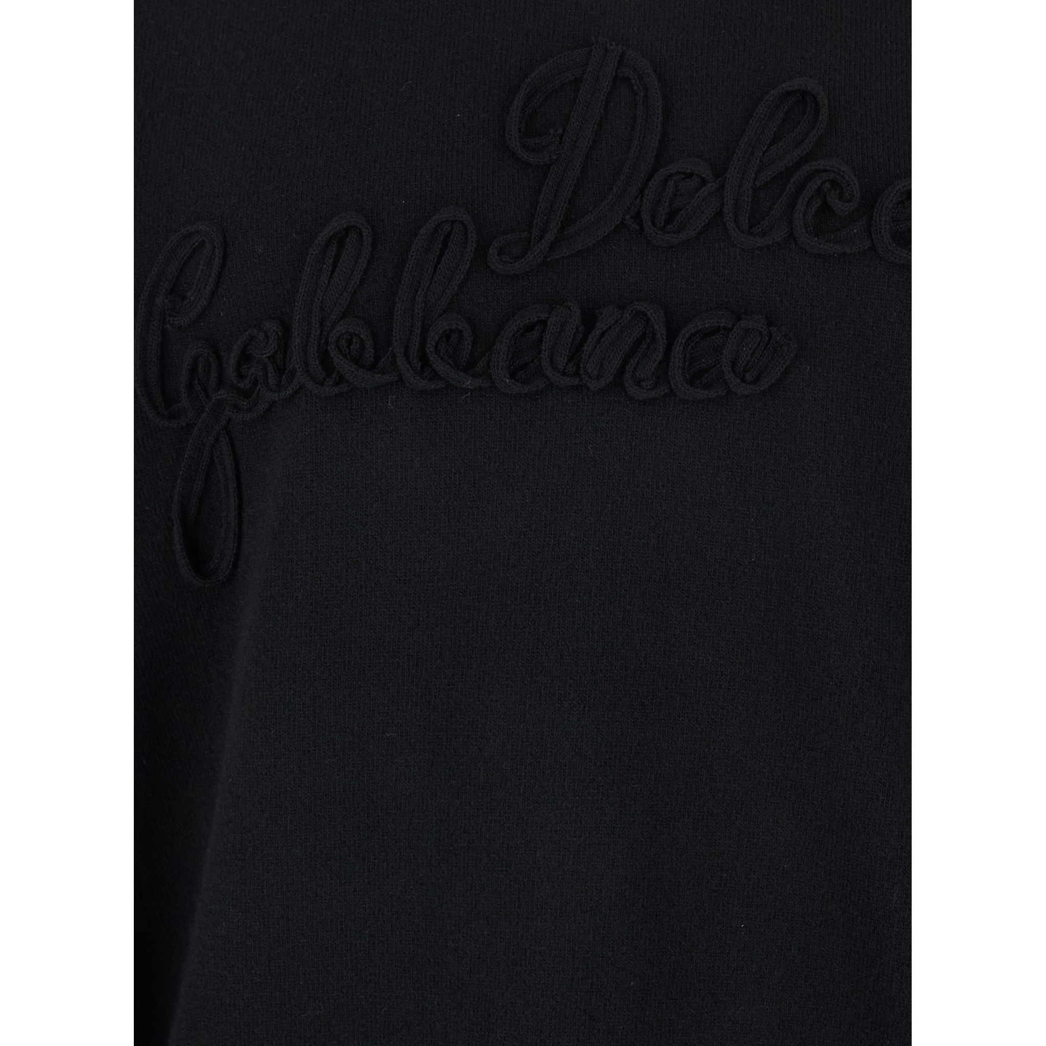 Black Crewneck Sweater with Logo Lettering on the Front in Wool Man