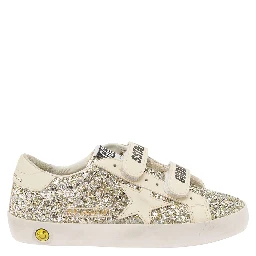 White Low Top Sneakers with All-Over Glitters in Tech Fabric Girl