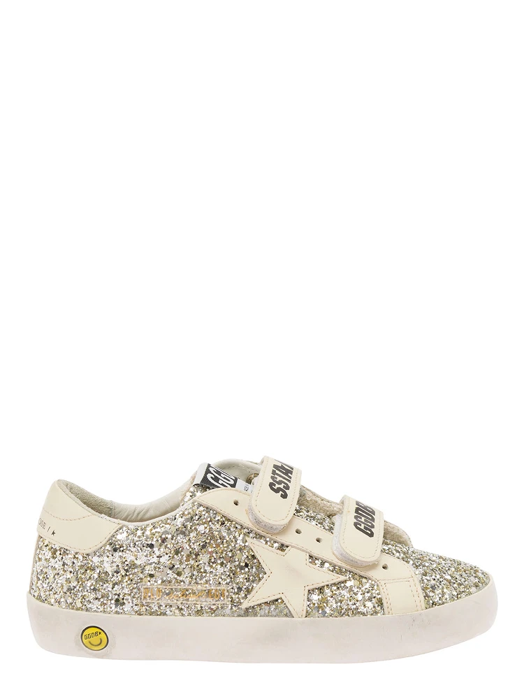 White Low Top Sneakers with All-Over Glitters in Tech Fabric Girl