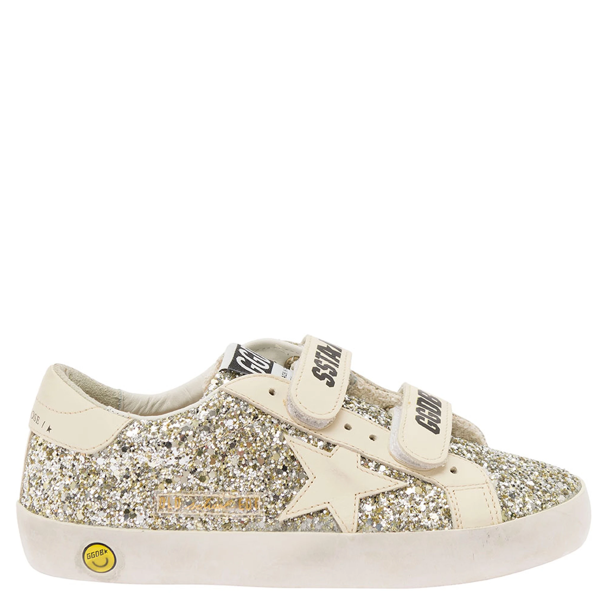 White Low Top Sneakers with All-Over Glitters in Tech Fabric Girl