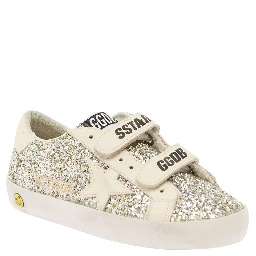 White Low Top Sneakers with All-Over Glitters in Tech Fabric Girl