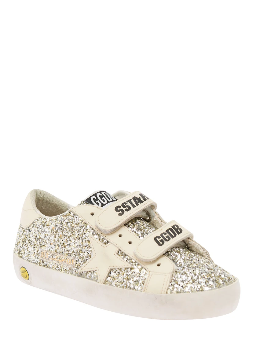 White Low Top Sneakers with All-Over Glitters in Tech Fabric Girl