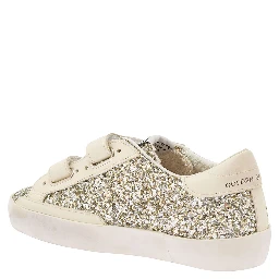 White Low Top Sneakers with All-Over Glitters in Tech Fabric Girl