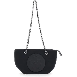 Ella Small Black Shopping Bag with Tone-on-Tone Logo Detail in Tech Fabric Woman