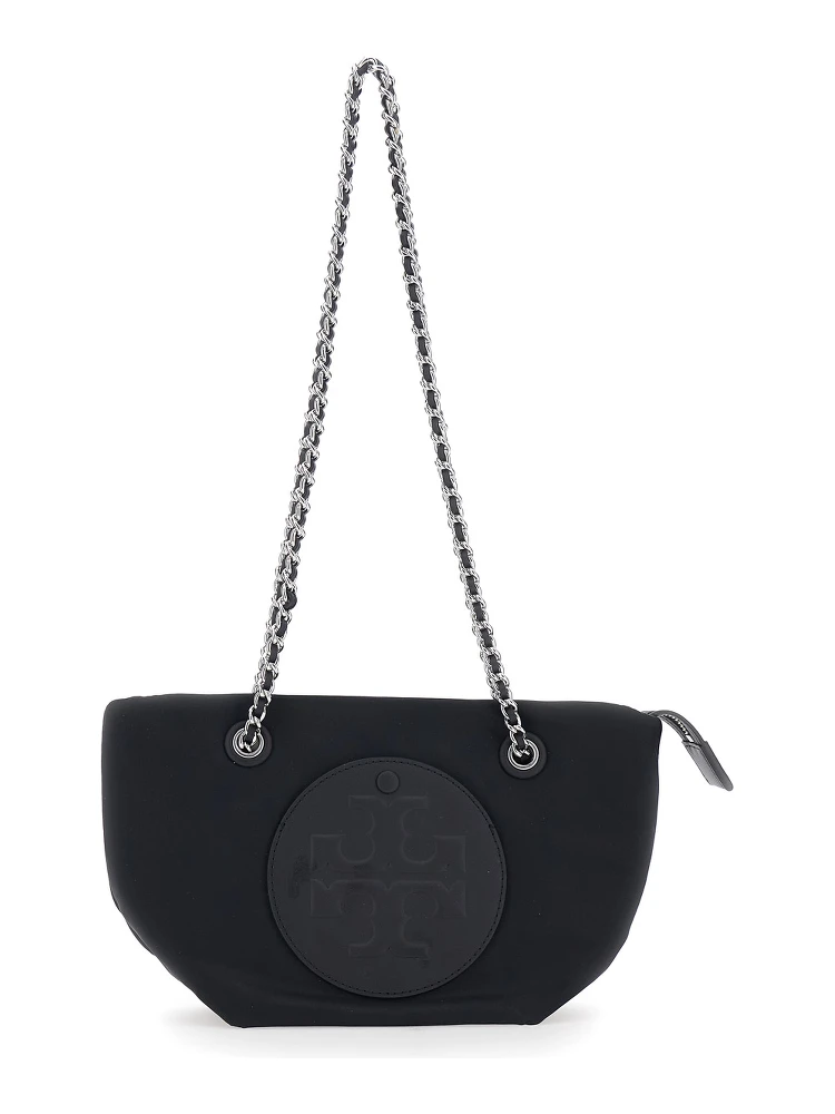 Ella Small Black Shopping Bag with Tone-on-Tone Logo Detail in Tech Fabric Woman