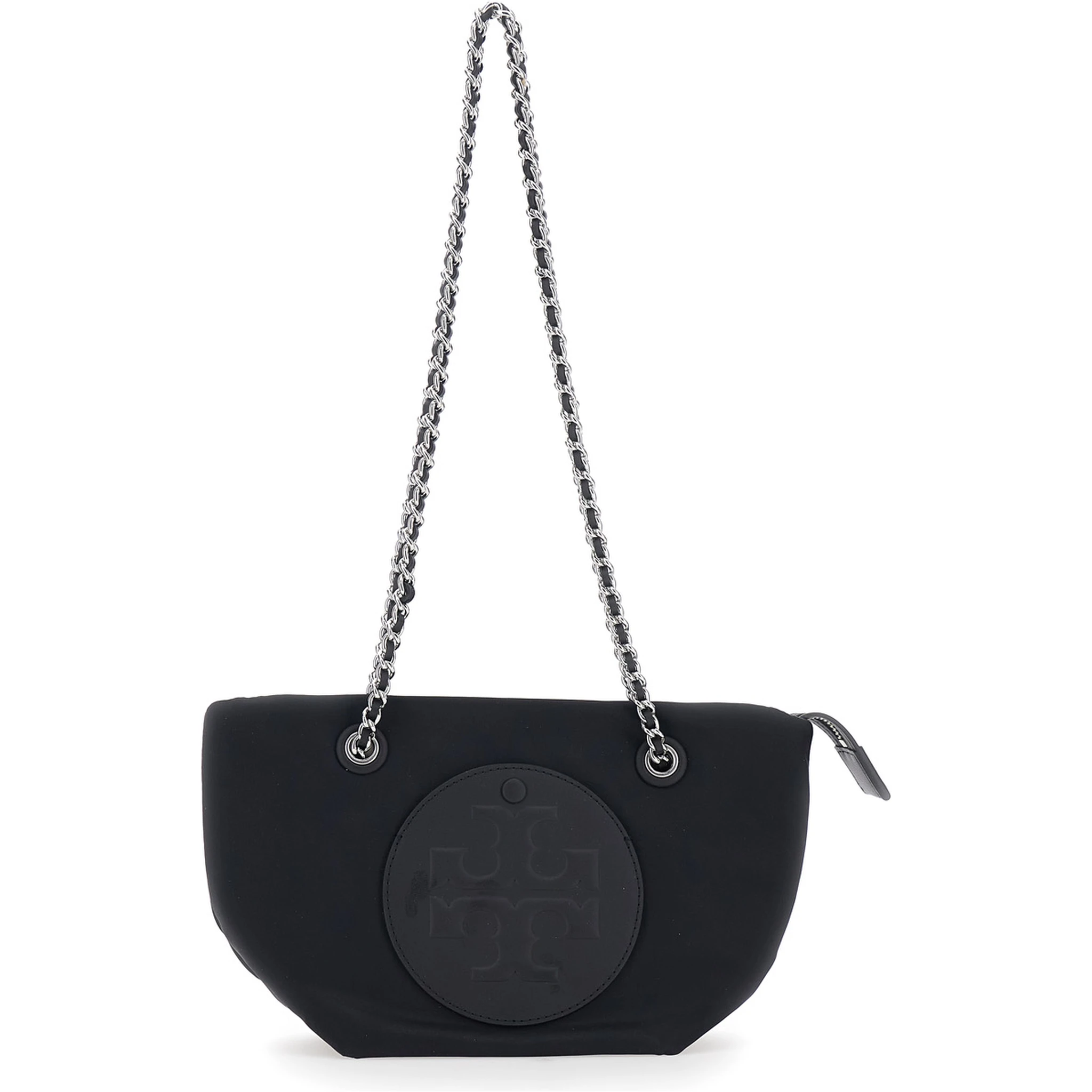 Ella Small Black Shopping Bag with Tone-on-Tone Logo Detail in Tech Fabric Woman