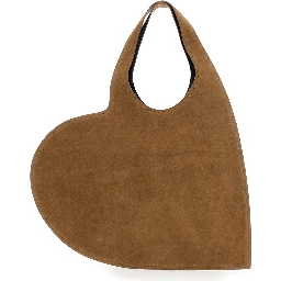 Brown Heart Shaped Shoulder Bag with Cut-Out on the Handle in Suede Woman