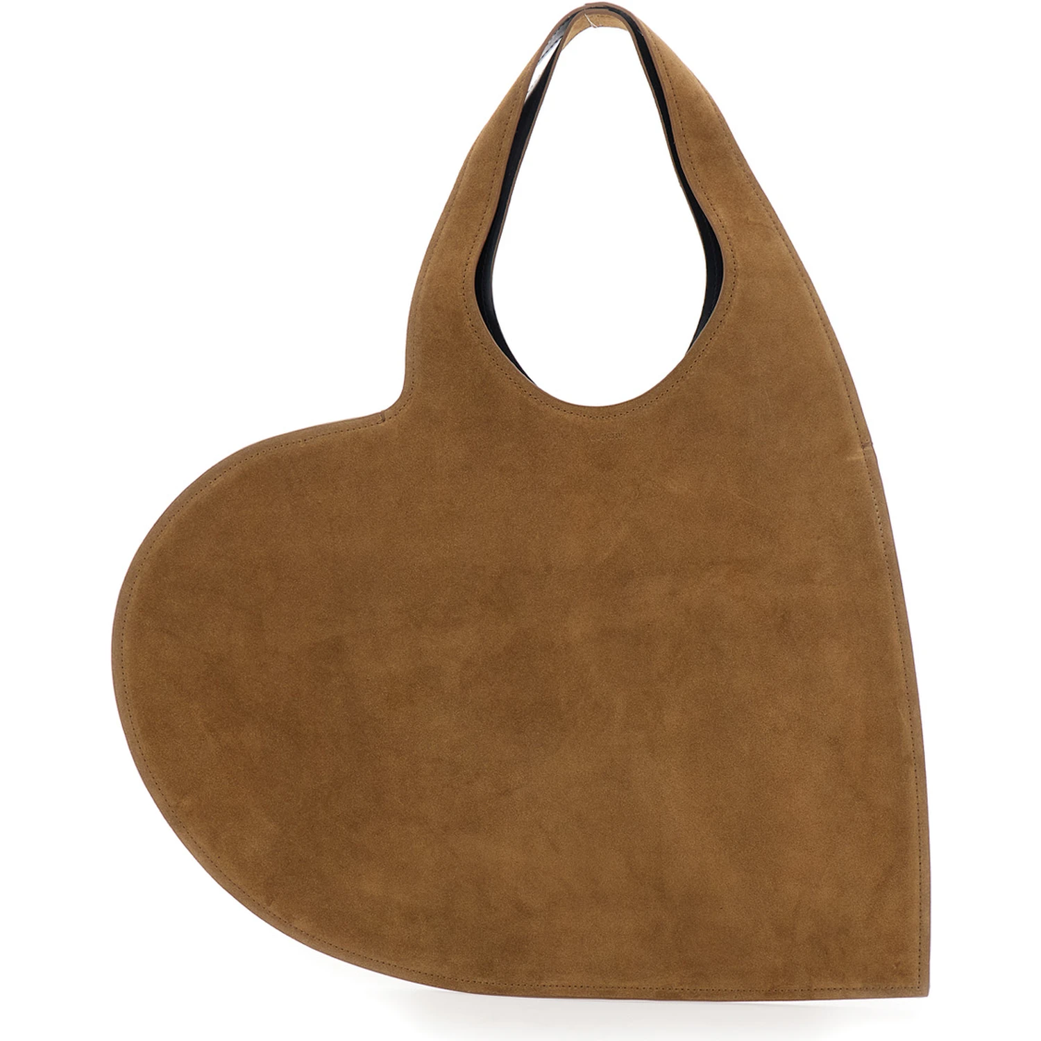 Brown Heart Shaped Shoulder Bag with Cut-Out on the Handle in Suede Woman