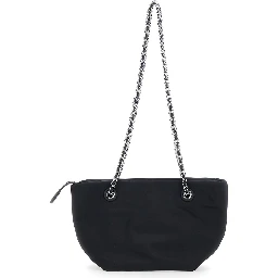 Ella Small Black Shopping Bag with Tone-on-Tone Logo Detail in Tech Fabric Woman