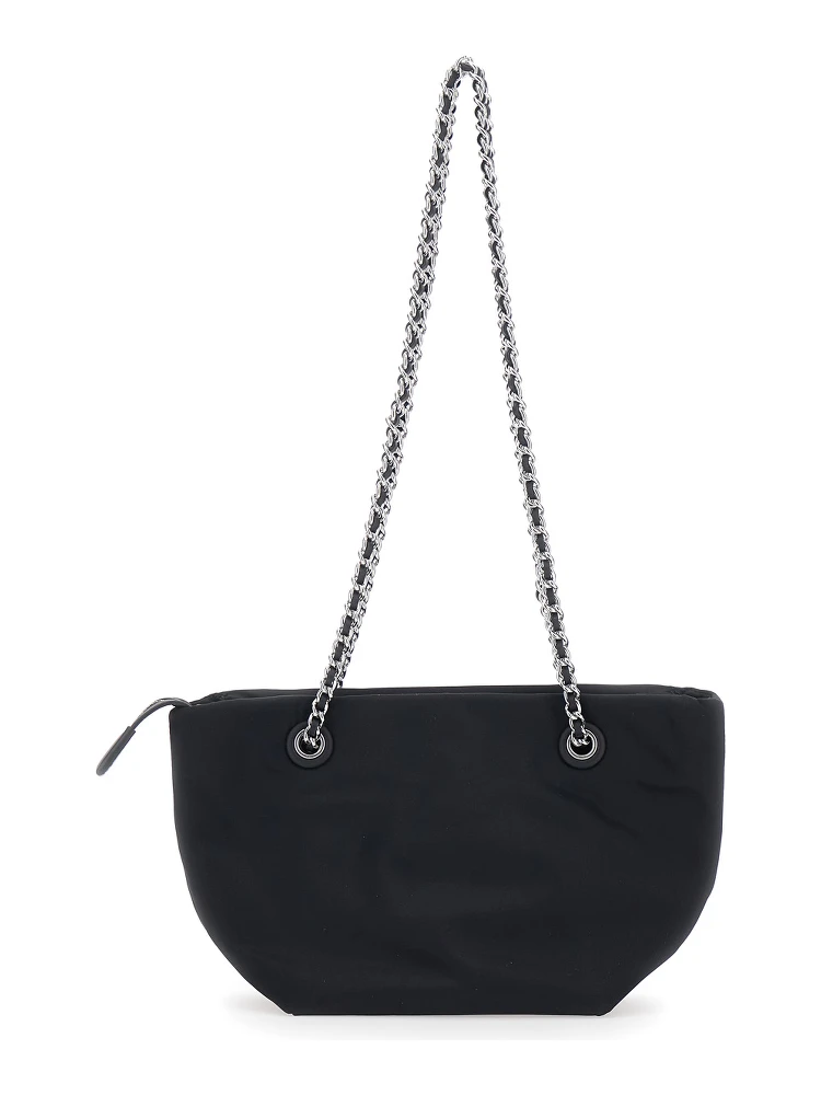Ella Small Black Shopping Bag with Tone-on-Tone Logo Detail in Tech Fabric Woman alternative
