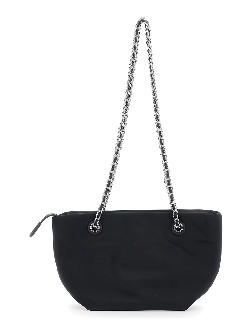 Ella Small Black Shopping Bag with Tone-on-Tone Logo Detail in Tech Fabric Woman