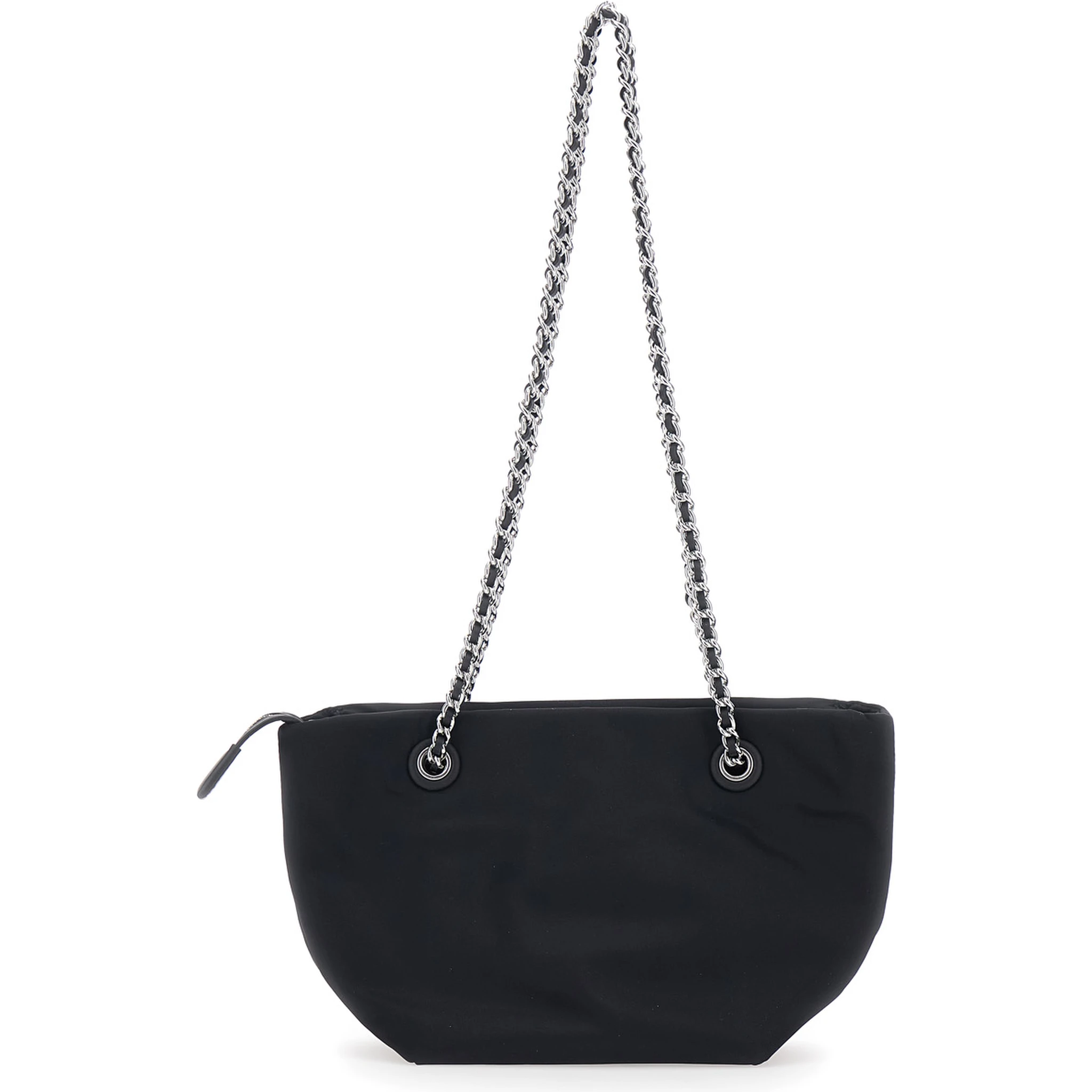 Ella Small Black Shopping Bag with Tone-on-Tone Logo Detail in Tech Fabric Woman