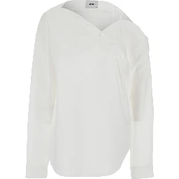 Heart White Shirt with Asymmetric Buttons and Chest Pocket in Cotton Woman