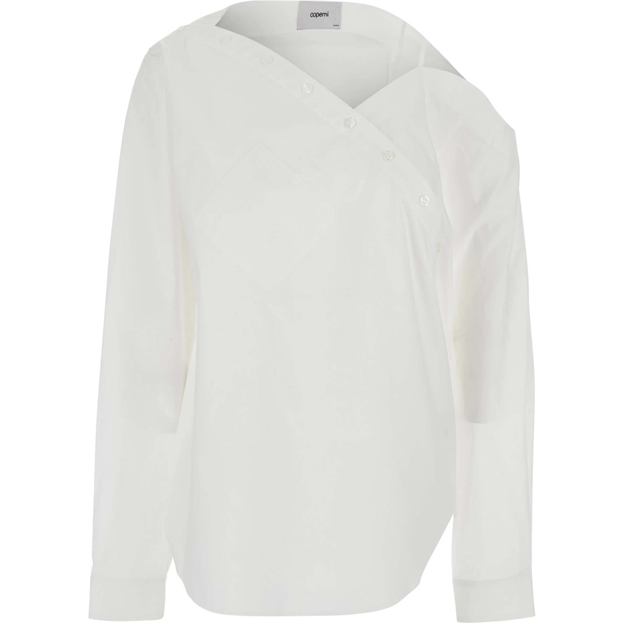 Heart White Shirt with Asymmetric Buttons and Chest Pocket in Cotton Woman