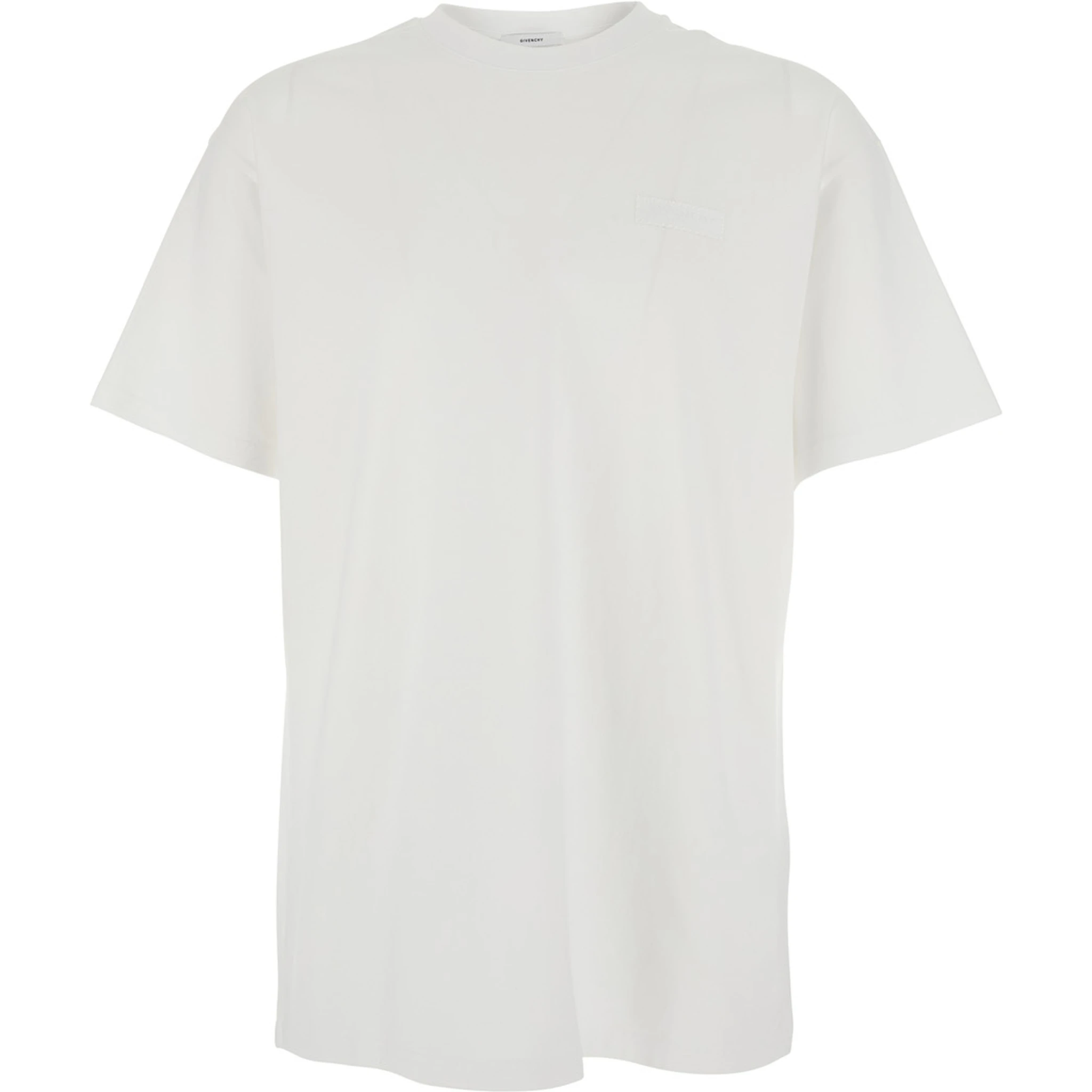 White Crew Neck T-Shirt with Chest Logo Patch in Cotton Man