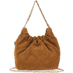 Fleming Mini Brown Shoulder Bag with Chain Strap and Metallic Pendant with Logo in Suede Woman