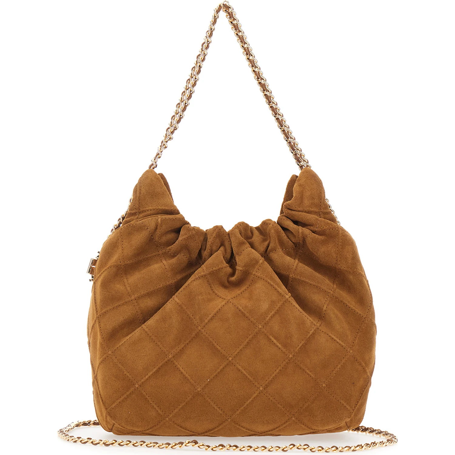 Fleming Mini Brown Shoulder Bag with Chain Strap and Metallic Pendant with Logo in Suede Woman