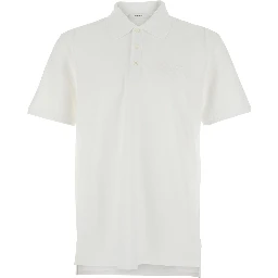 قميص بولو أبيض بشعار على الصدر من القطن للرجال