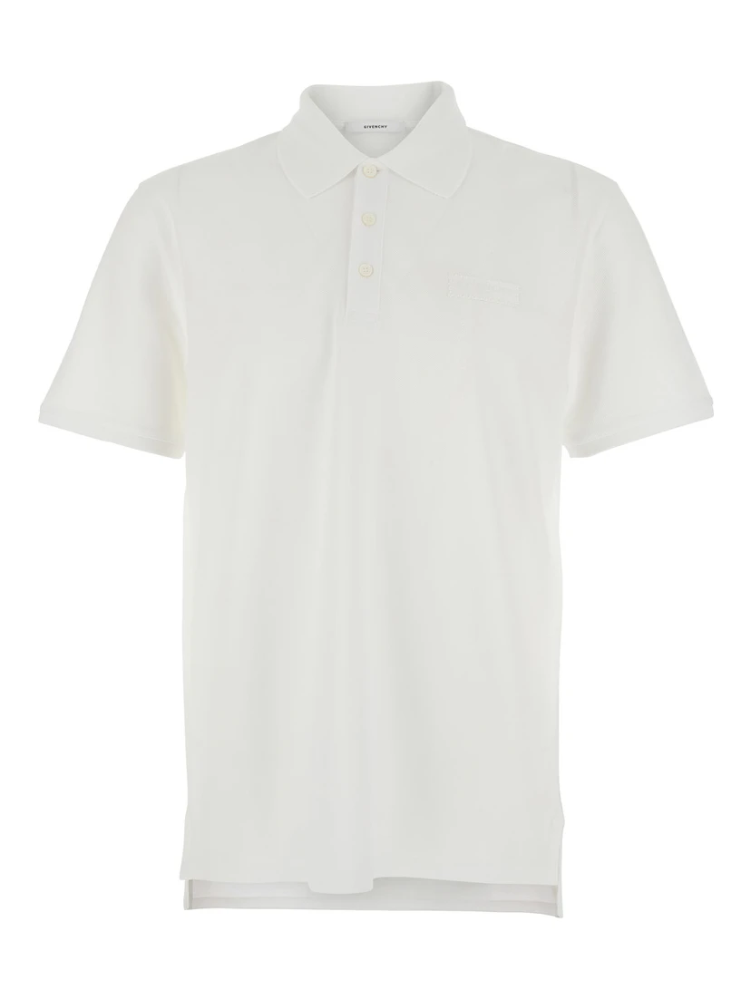 قميص بولو أبيض بشعار على الصدر من القطن للرجال