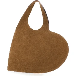 Brown Heart Shaped Shoulder Bag with Cut-Out on the Handle in Suede Woman