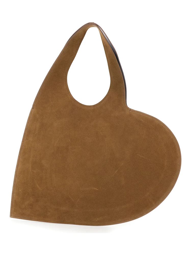 Brown Heart Shaped Shoulder Bag with Cut-Out on the Handle in Suede Woman alternative