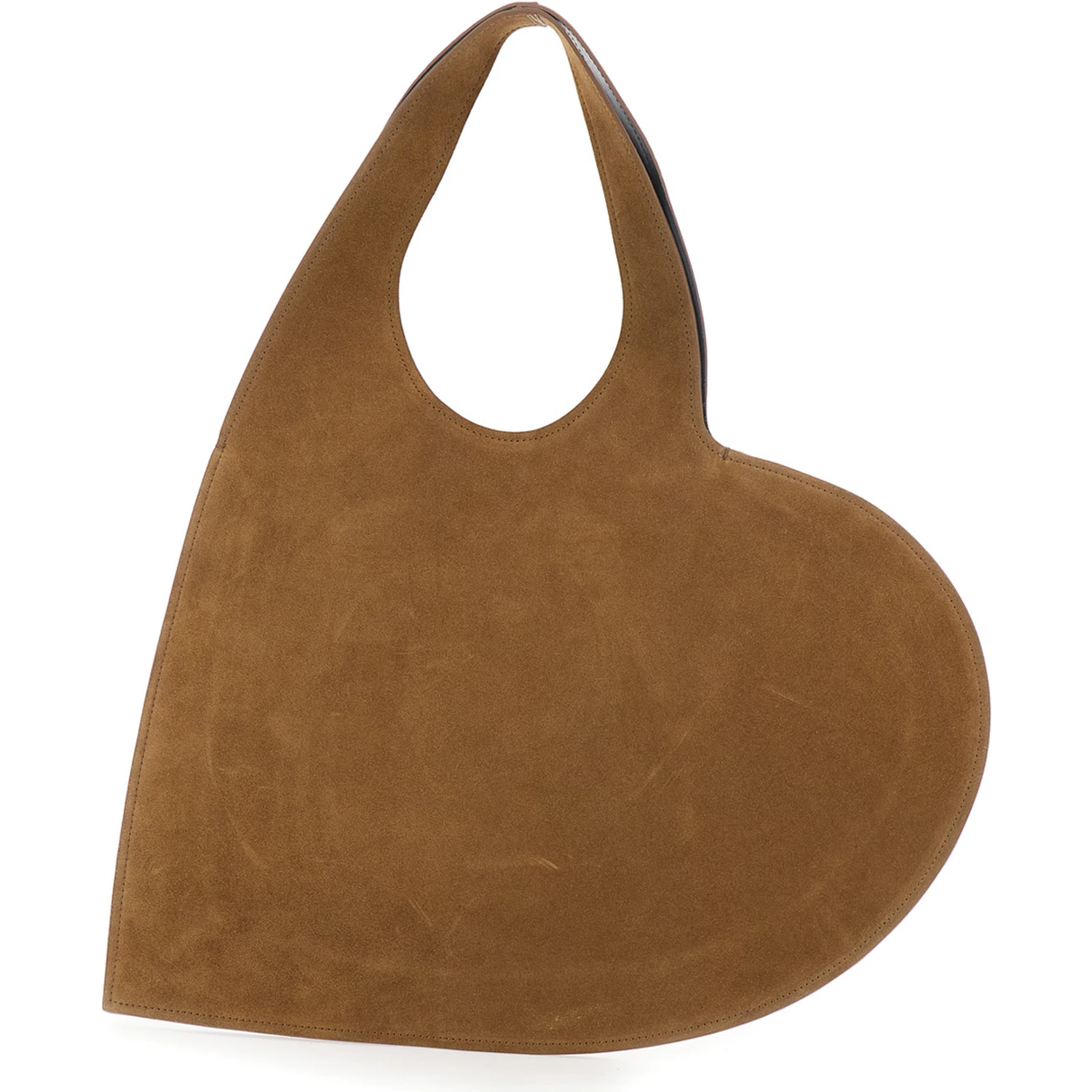 Brown Heart Shaped Shoulder Bag with Cut-Out on the Handle in Suede Woman