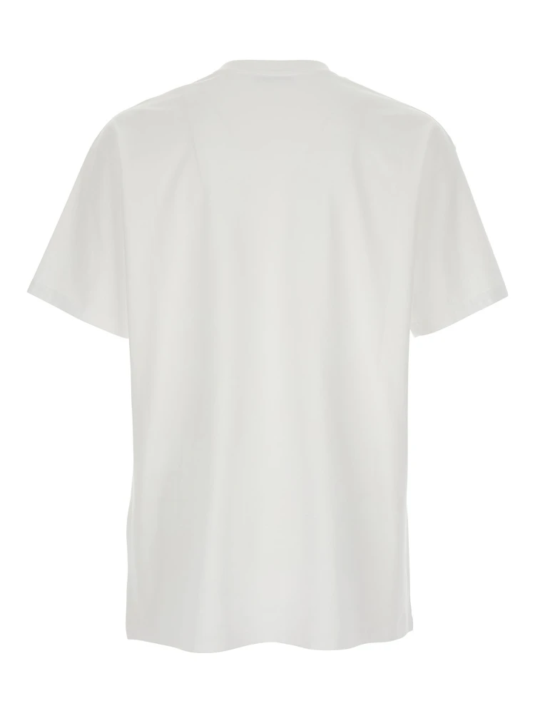 White Crew Neck T-Shirt with Chest Logo Patch in Cotton Man alternative