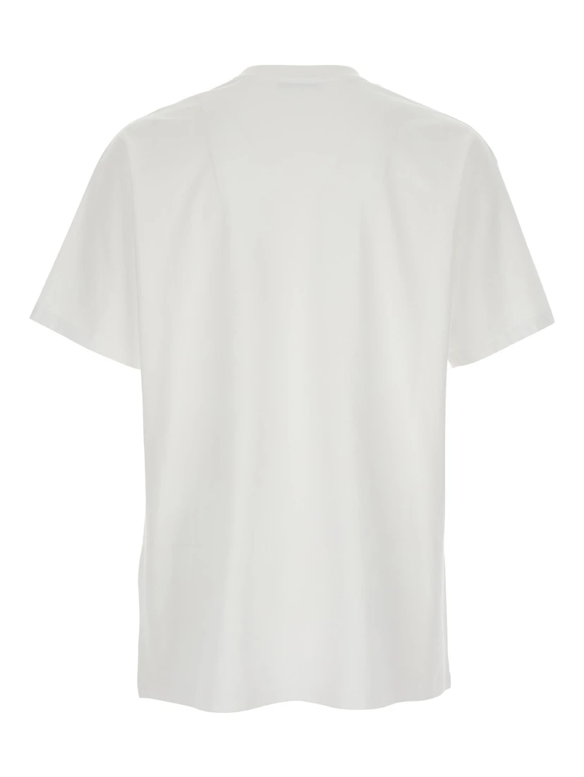 White Crew Neck T-Shirt with Chest Logo Patch in Cotton Man
